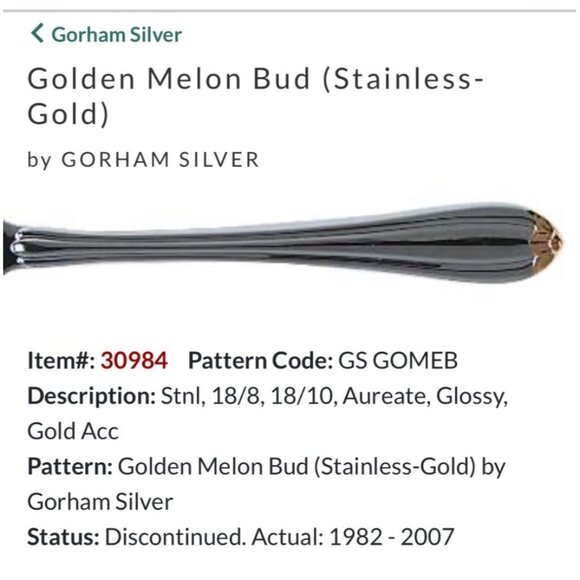 Gorham Silver Golden Melon Bud Tablespoons Stainless With Gold Accents Set Of 4 - Picture 2 of 4